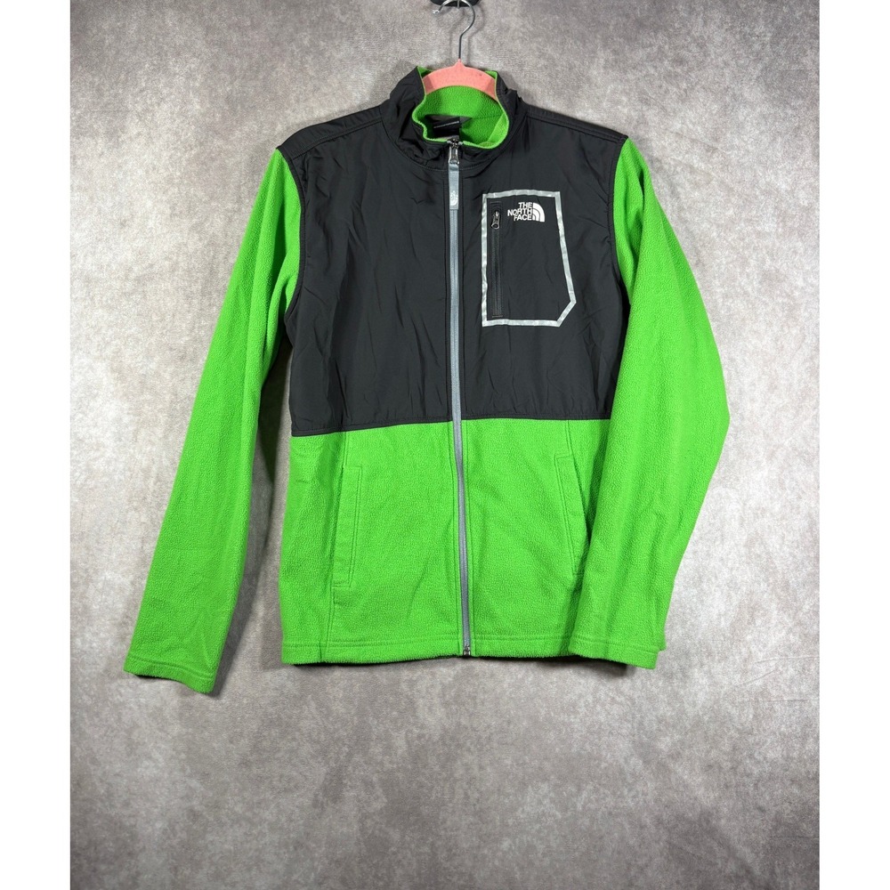 The North Face Fleece Jacket Boys XL Green Denali Full Zip Colorblock Outdoor